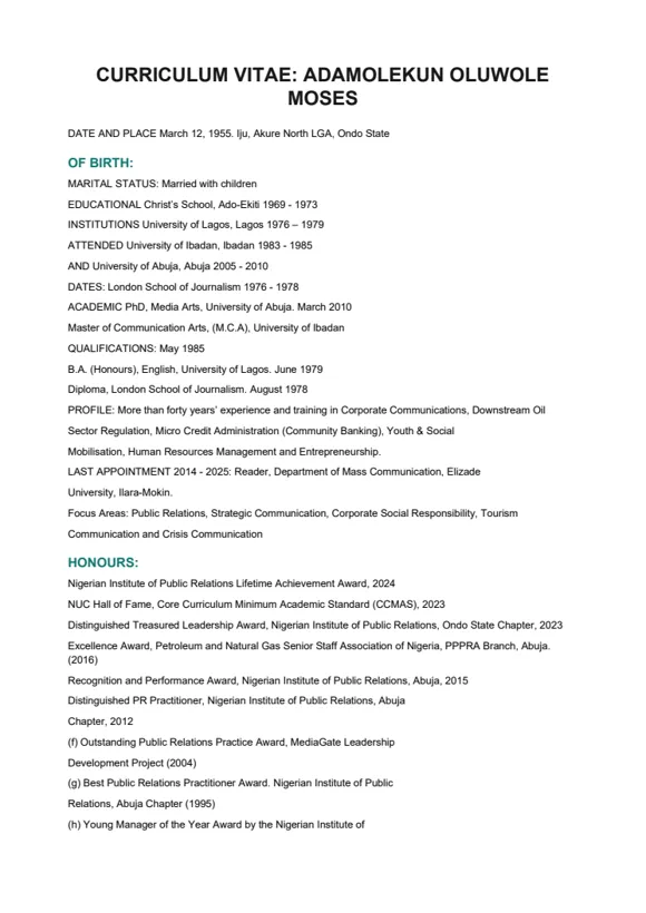 First page of Complete Curriculum Vitae 2026